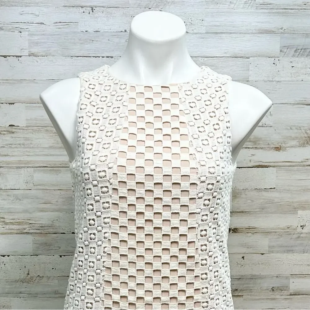 Tibi Sonoran Sleeveless Eyelet Shift Dress Size 0 Ivory Overlay Neutral Cotton - Picture 3 of 15